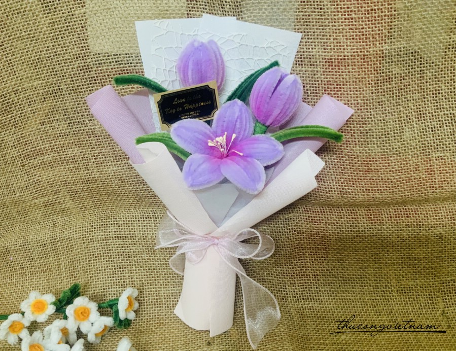 Bó hoa kẽm nhung handmade 25*35cm- Tông tím